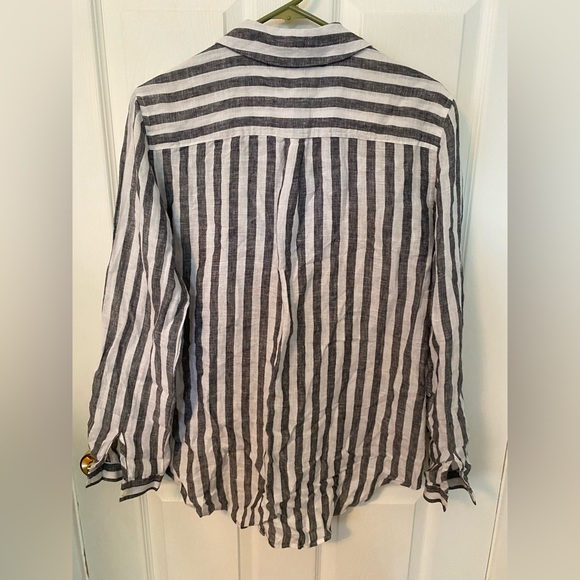 Lord&Taylor 100% Linen Striped Oversized Button Down Blouse - Picture 5 of 7